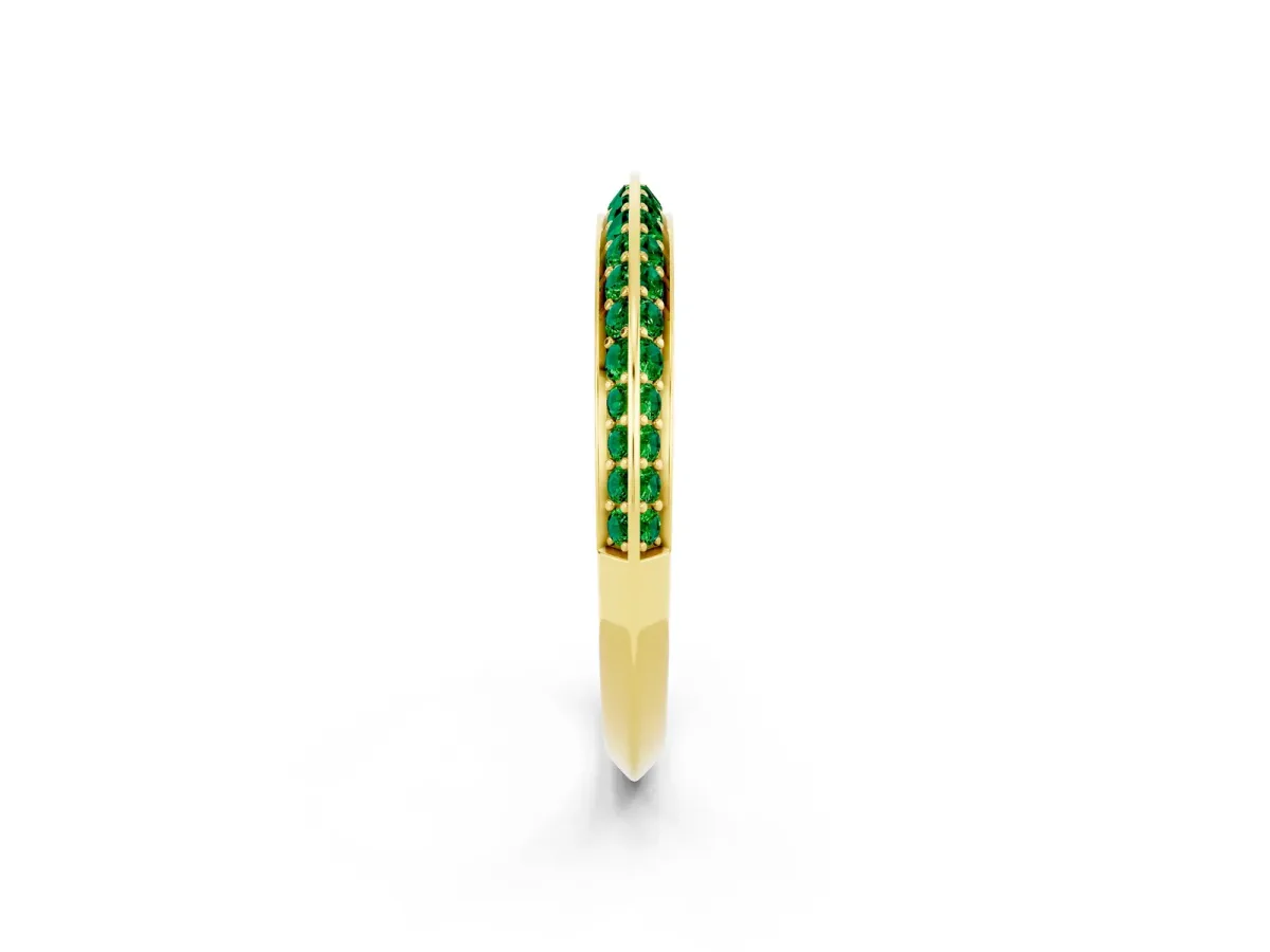 Double Row Pavé Round Emerald Eternity Band with Channel Setting Yellow gold
