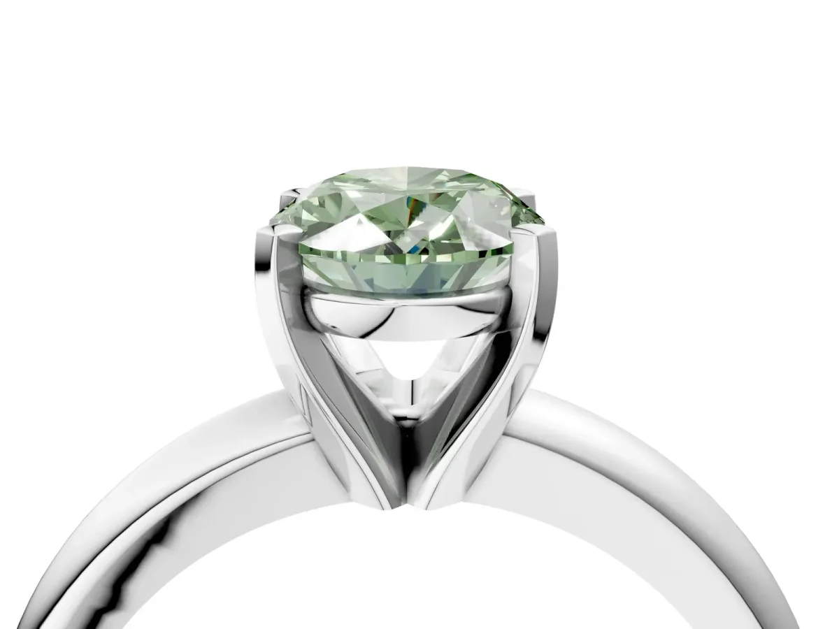 Fancy Green Oval Cut Diamond Solitaire Engagement Ring with Round Band and Four-Prong Setting Silver
