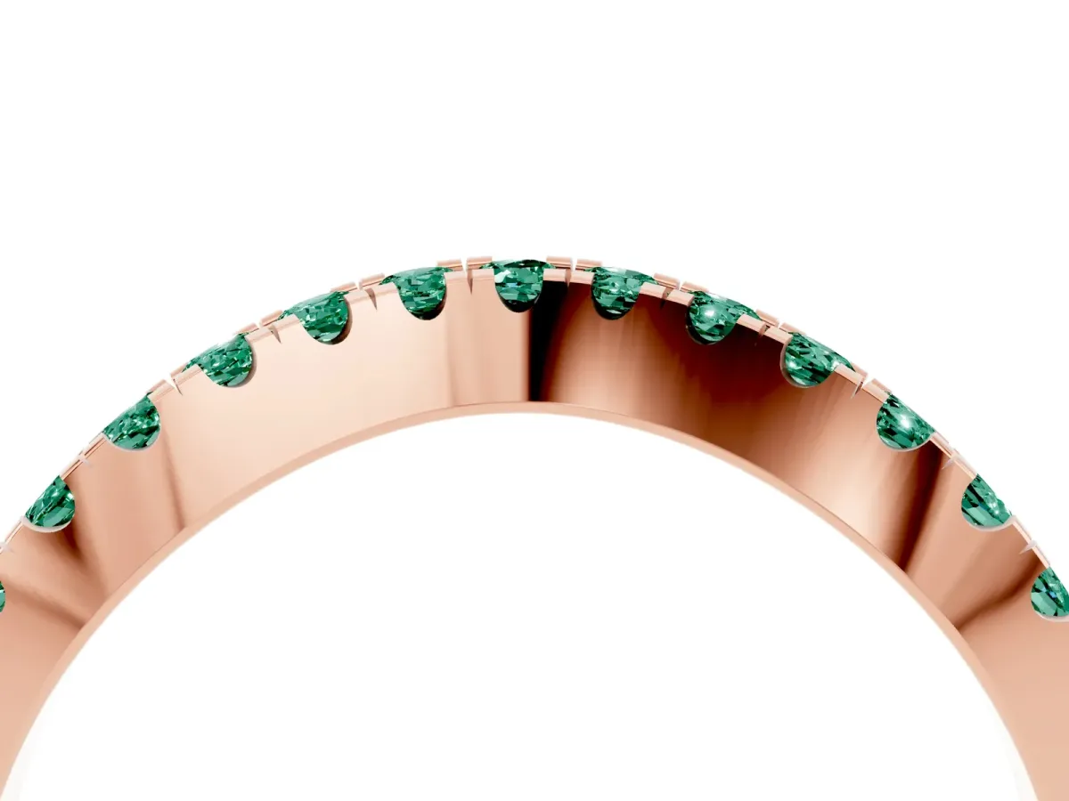 Round Green Sapphire Pavé Curved Band with Shared Prong Setting Rose gold