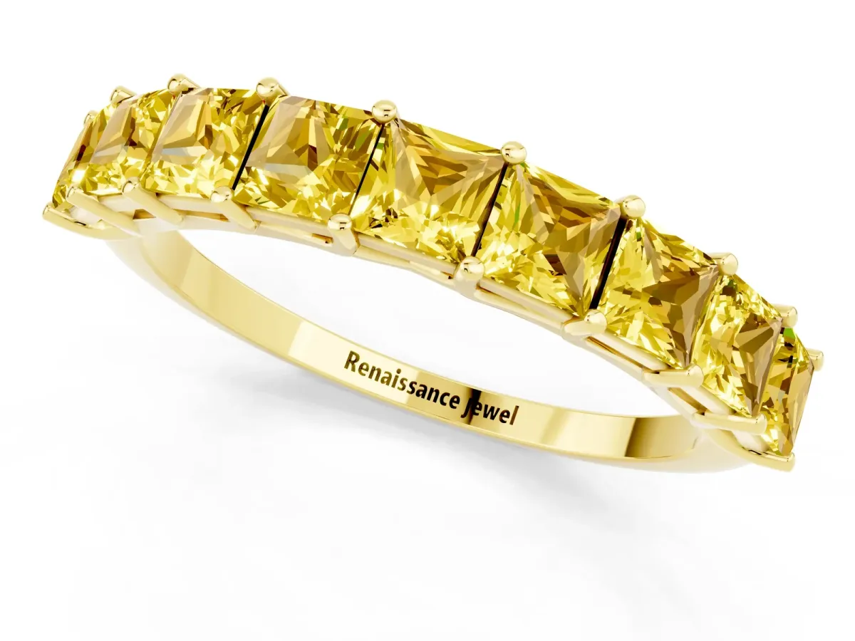 Princess Cut Yellow Sapphire Channel-Set Eternity Band with Prong Setting Yellow gold