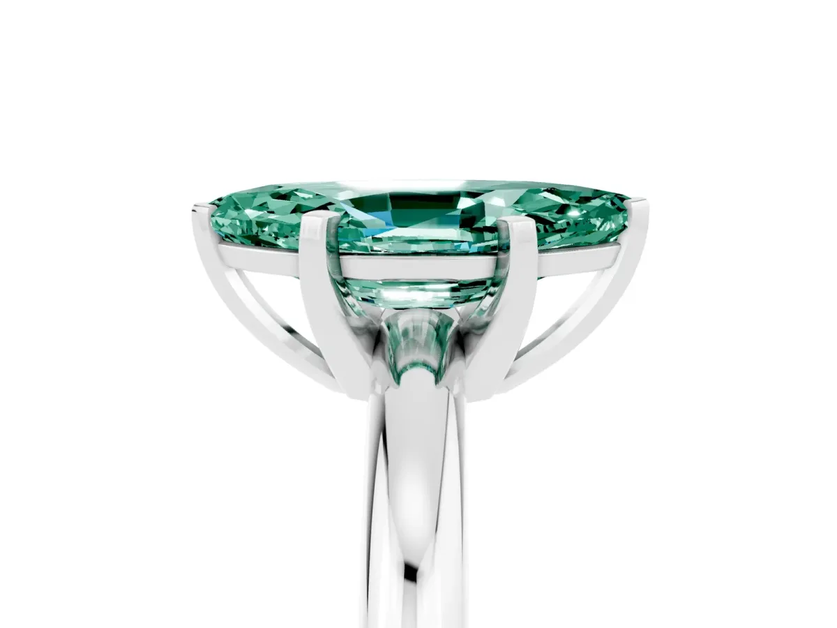 Marquise Cut Green Sapphire Solitaire Engagement Ring with Round Band and Four-Prong Setting Silver