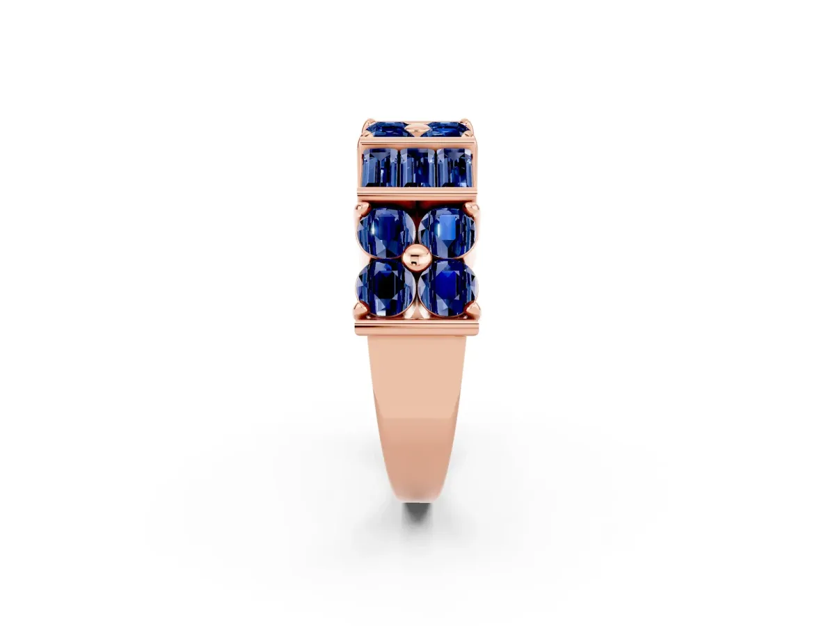 Channel Set Round and Baguette Blue Sapphire Anniversary Band with Prong Setting Rose gold
