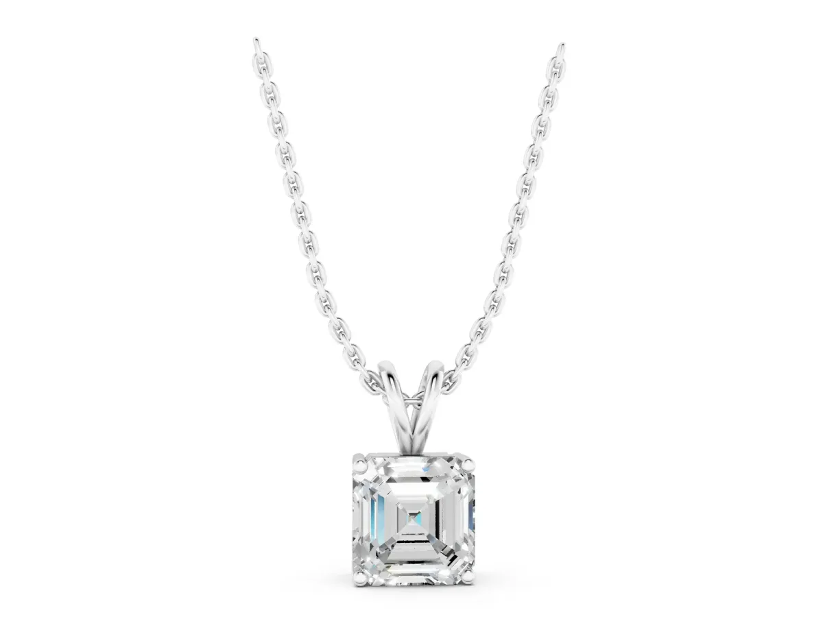 Asscher Diamond Solitaire Pendant with Four Prong Setting White gold