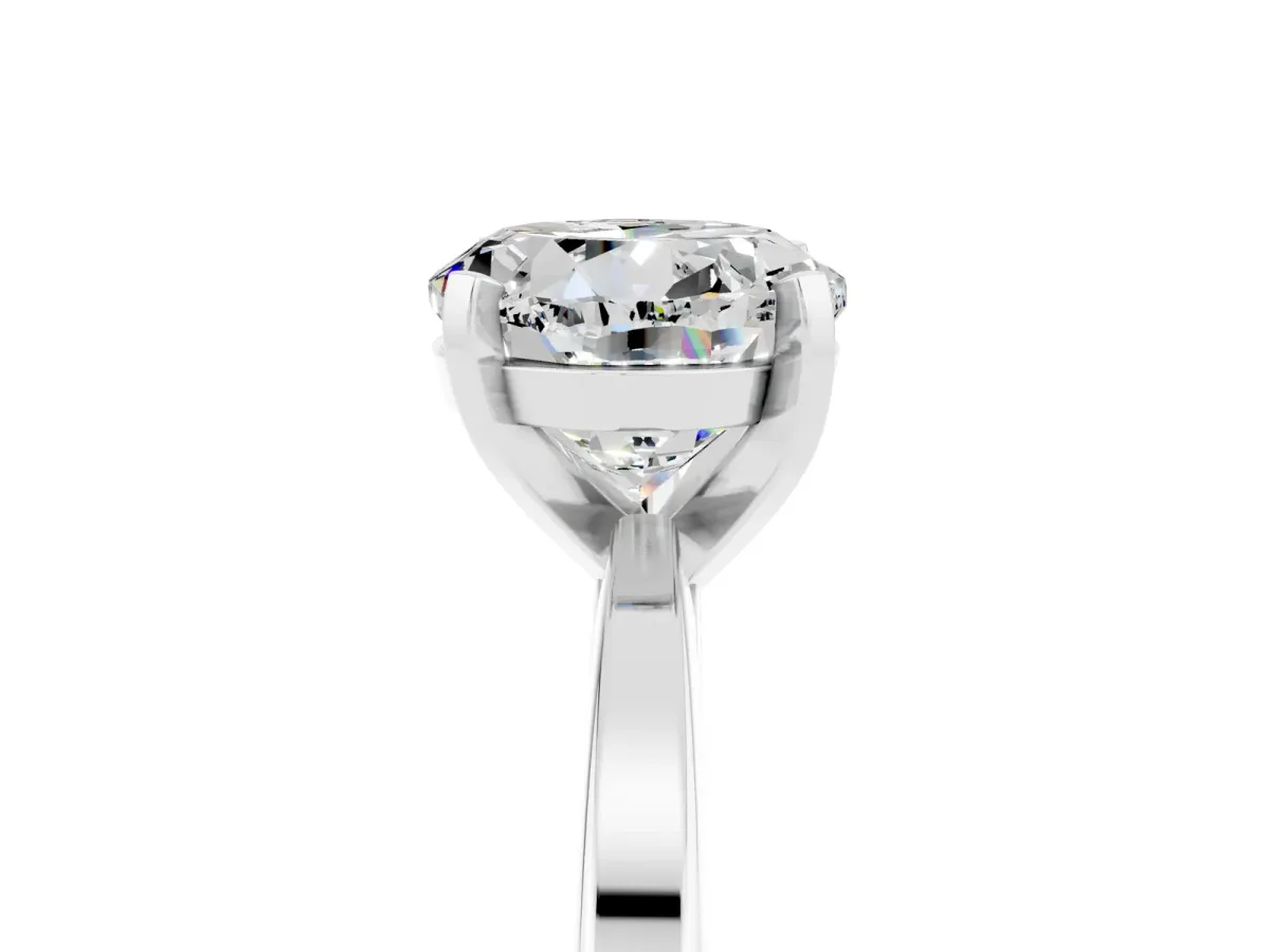 Round Cut Moissanite Solitaire Engagement Ring with Classic Band and Four-Prong Setting Silver