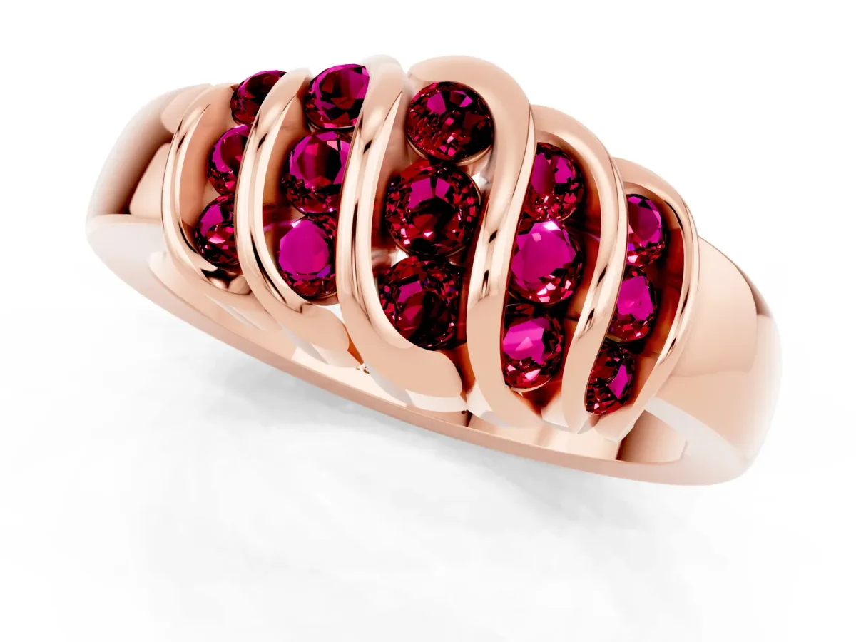 Round Garnet Multi-Row Crossover Band Rose gold