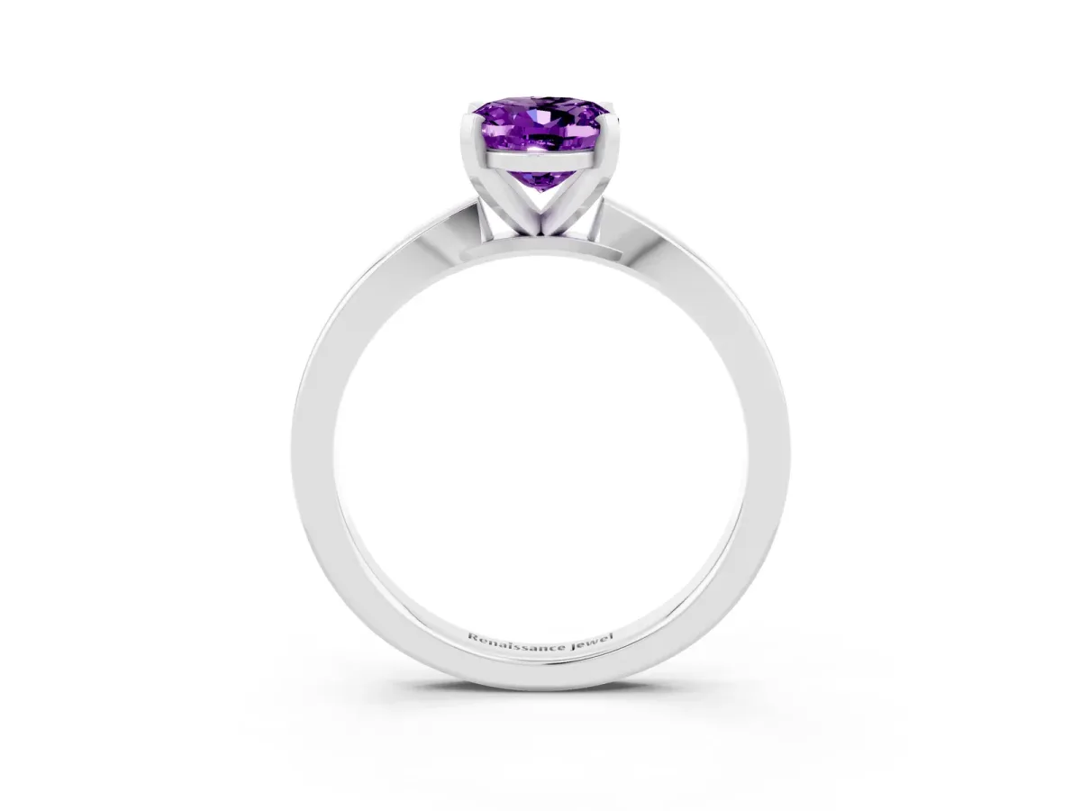 Oval Cut Amethyst Solitaire Engagement Ring with Classic Band and Four-Prong Setting White gold