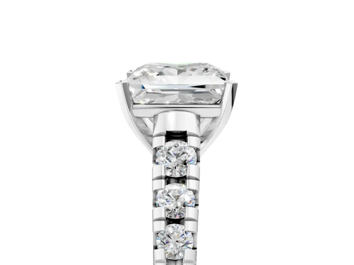 Princess Cut Diamond Cathedral Solitaire Ring with Round Pavé Band Platinum