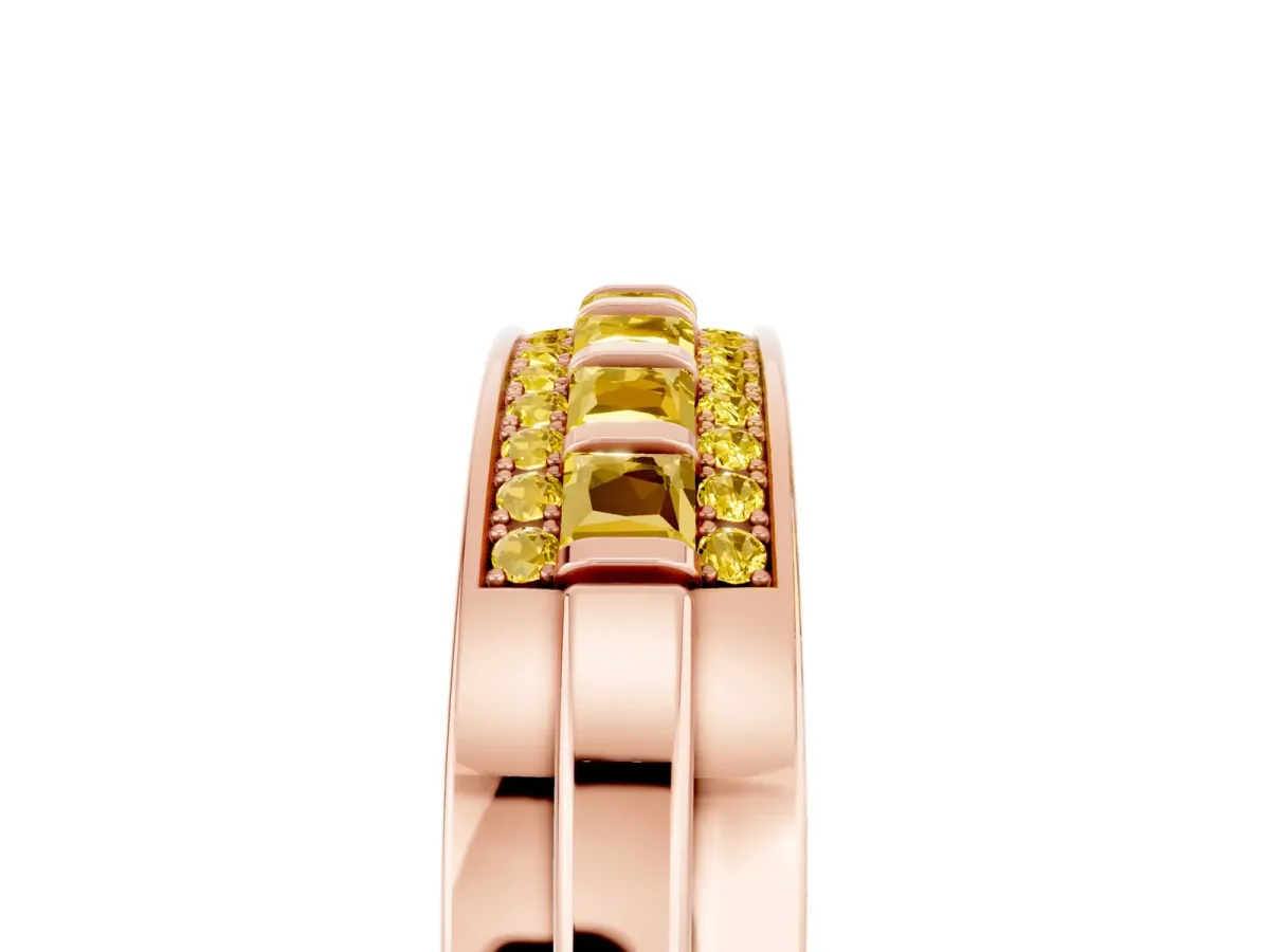 Bar-Set Princess Cut Yellow Sapphire Pavé Band Rose gold