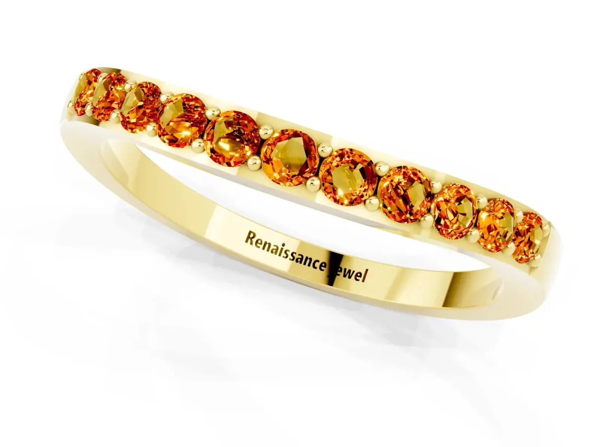 Round Citrine Curved Wedding Band with Channel Setting Yellow gold