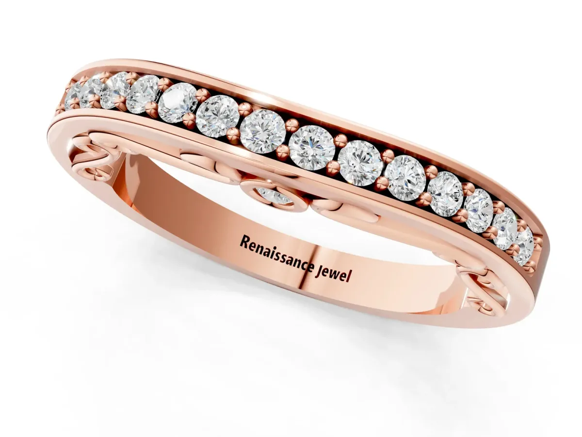 Channel Set Round Diamond Contoured Band Rose gold