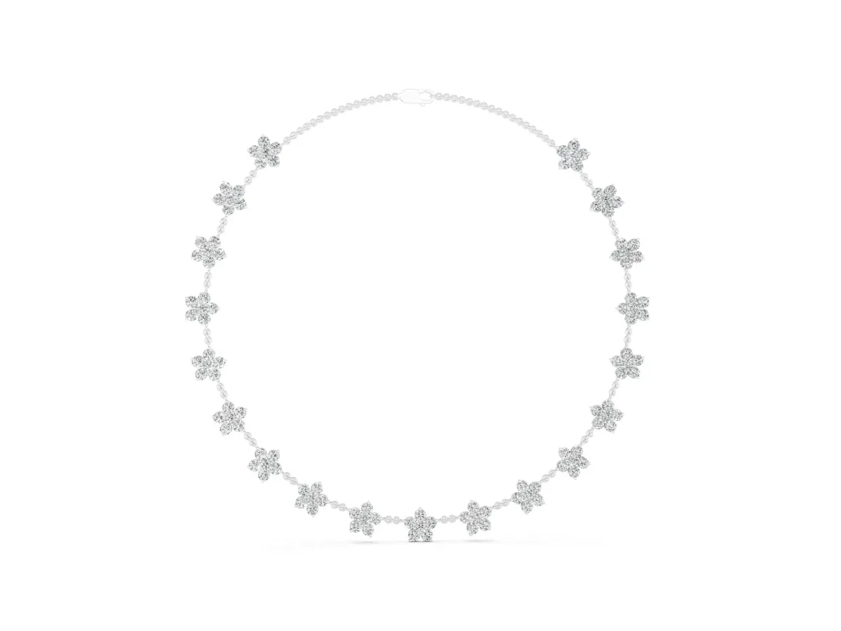 Round Diamond Floral Station Necklace with Diamond Accents Silver
