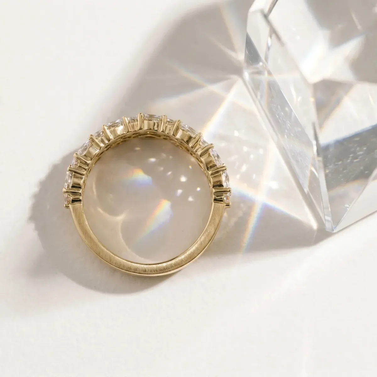 Pave Marquise and Round Diamond Eternity Band with Prong Setting Yellow gold
