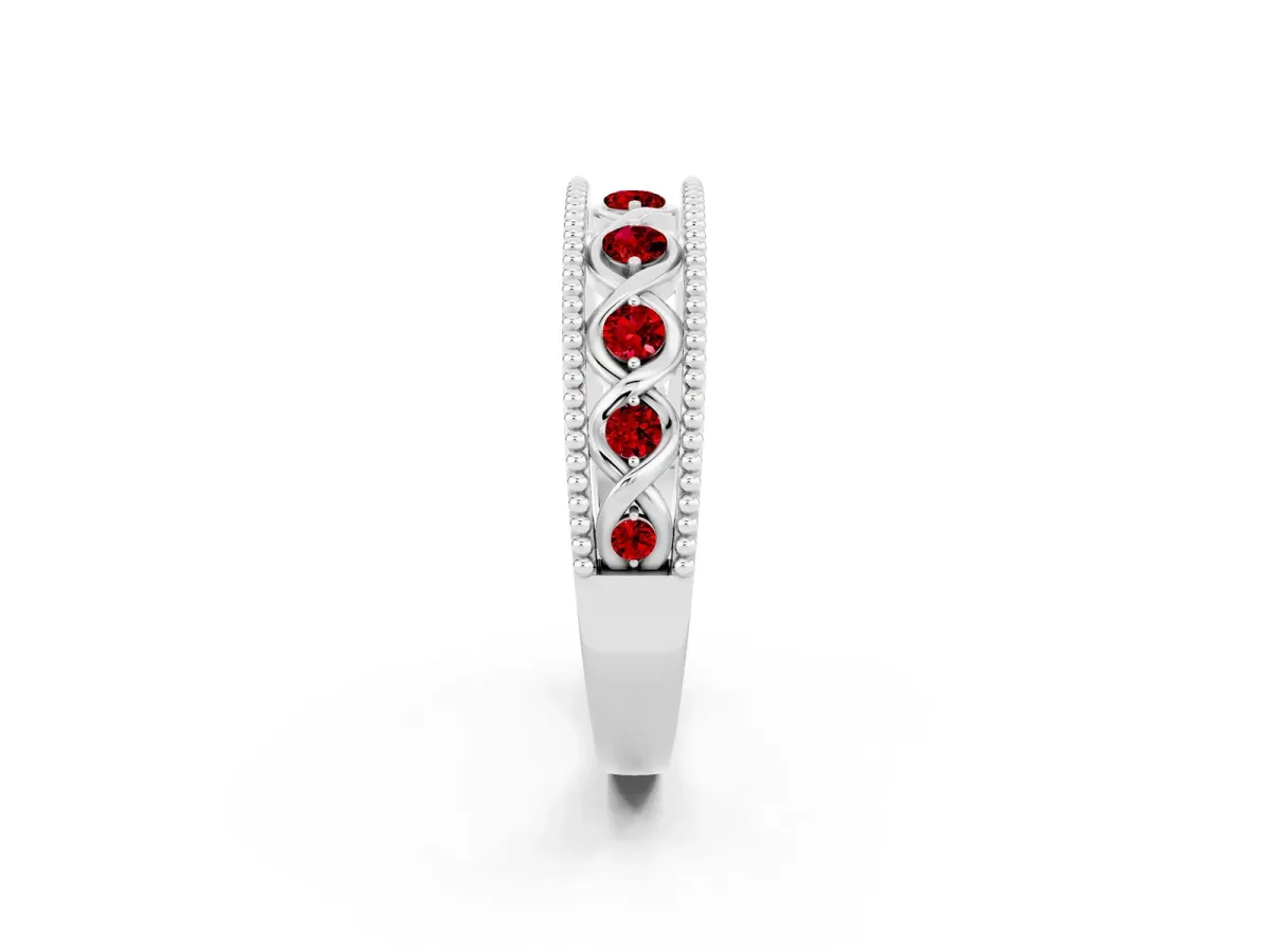 Round Ruby Twist Milgrain Band with Bezel Setting Platinum