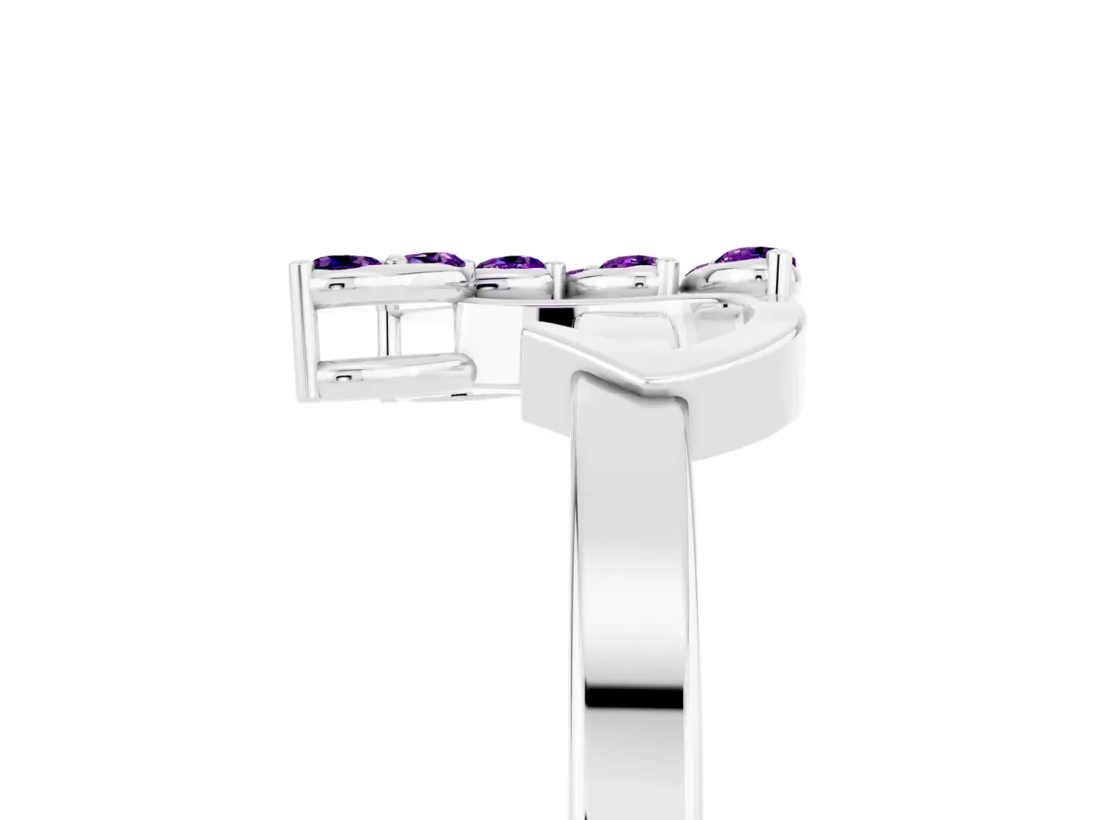 Marquise Amethyst Cluster Bypass Ring with Prong Setting White gold