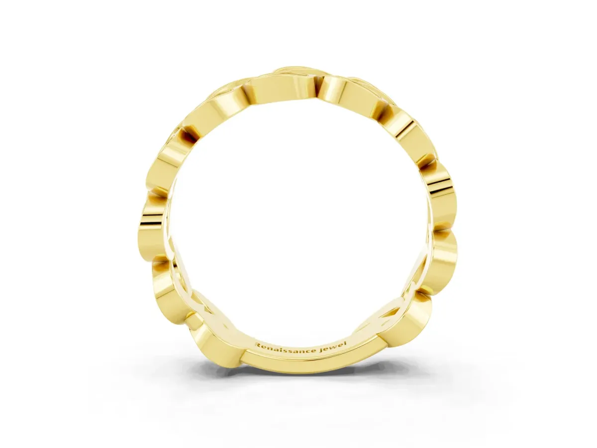 Pavé Round Morganite Interlocking Eternity Band with Bezel Prong Setting Yellow gold