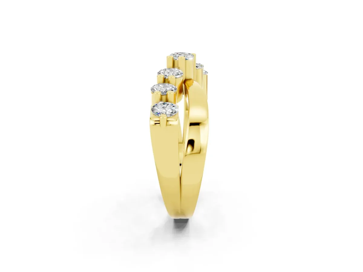 Round Moissanite Prong-Set Crossover Band Yellow gold