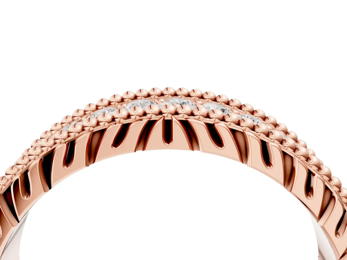Round Cut Diamond Pave Eternity Band with Bead Prong Setting Rose gold