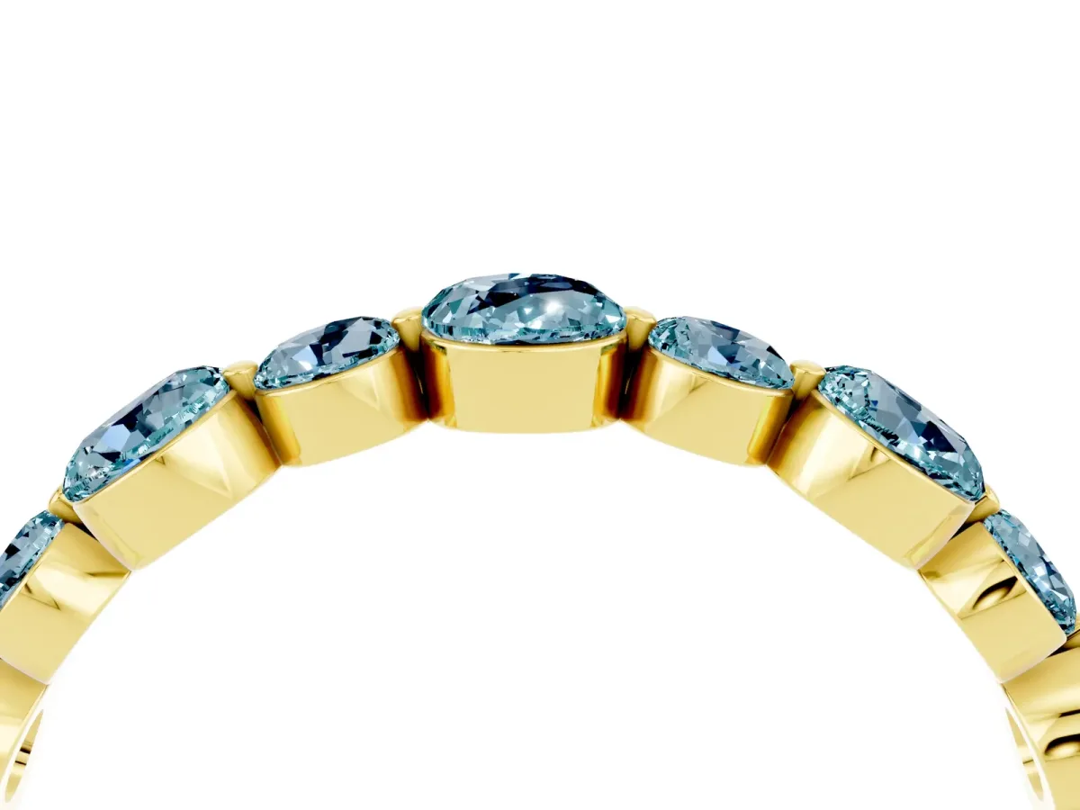 Round Aquamarine Scalloped Prong Set Eternity Band Yellow gold
