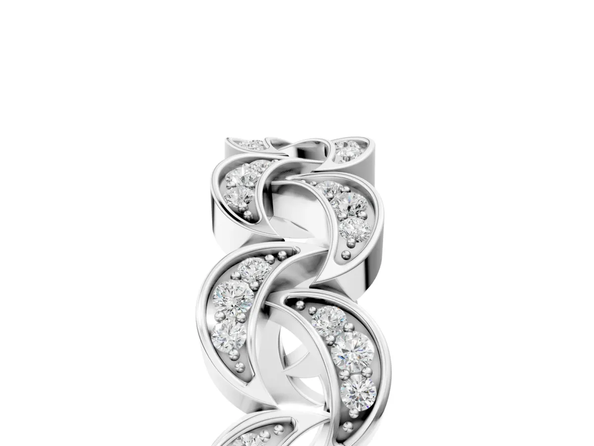 Pavé Round Diamond Interlocking Eternity Band with Bezel Prong Setting Platinum