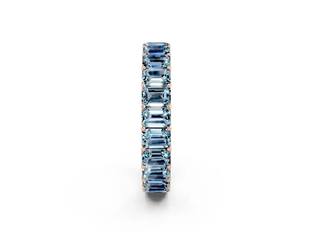 Emerald Cut Aquamarine Eternity Band with Shared Prong Setting Rose gold