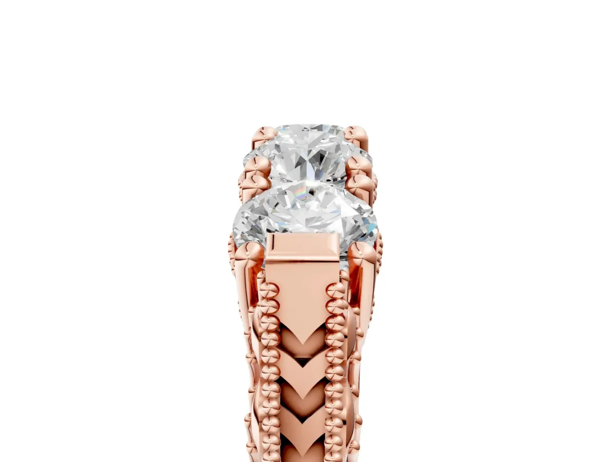 Five-Stone Round Diamond Shared Prong Milgrain Band Rose gold