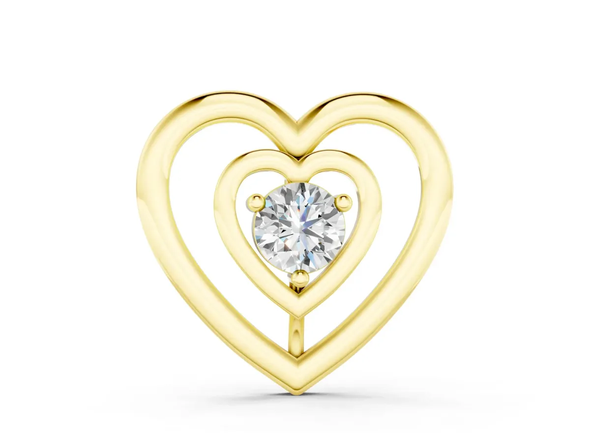 Heart Prong Round Diamond Pendant Yellow gold