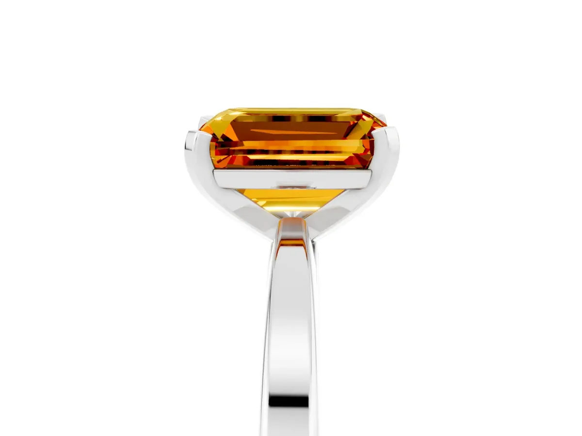 Emerald Cut Citrine Solitaire Engagement Ring with Classic Band and Four-Prong Setting Platinum