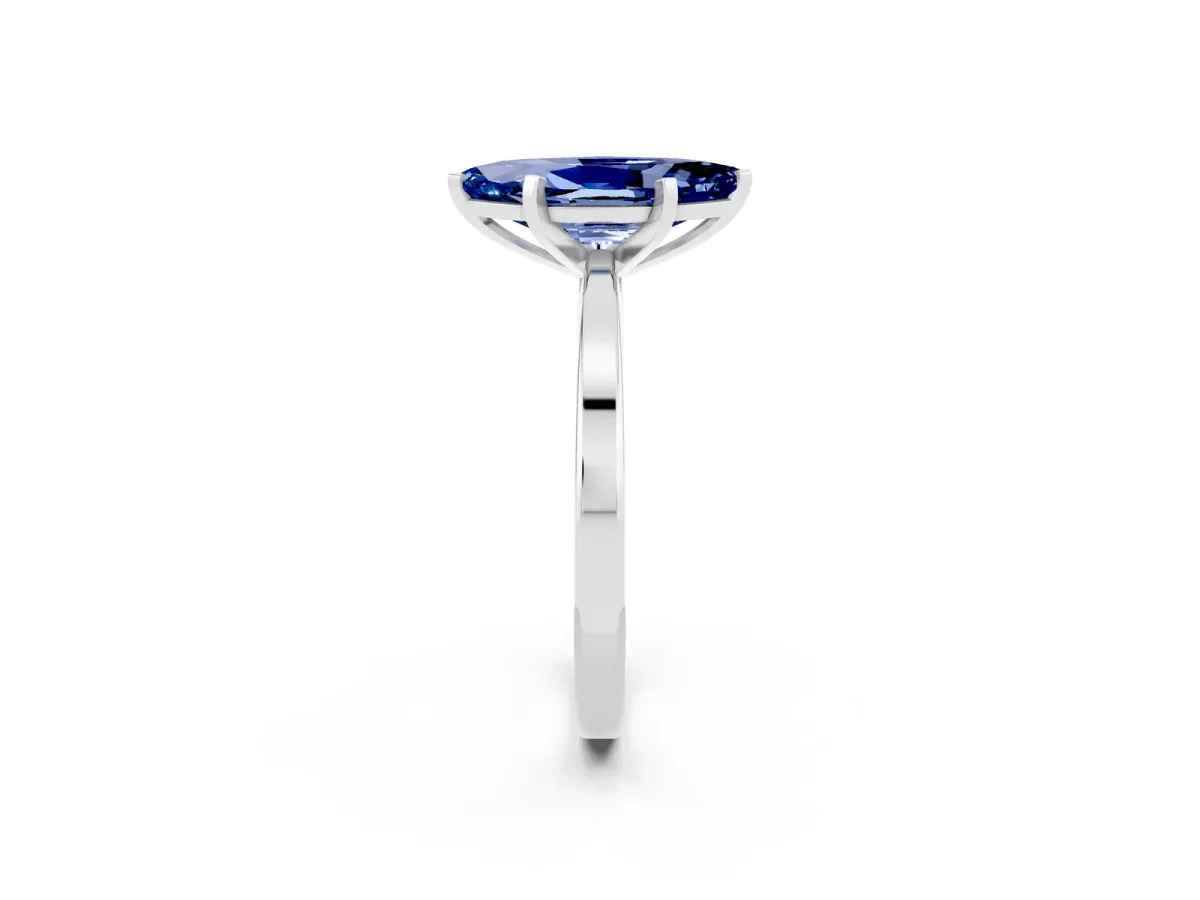 Marquise Cut Blue Sapphire Solitaire Engagement Ring with Classic Band and Four-Prong Setting Silver