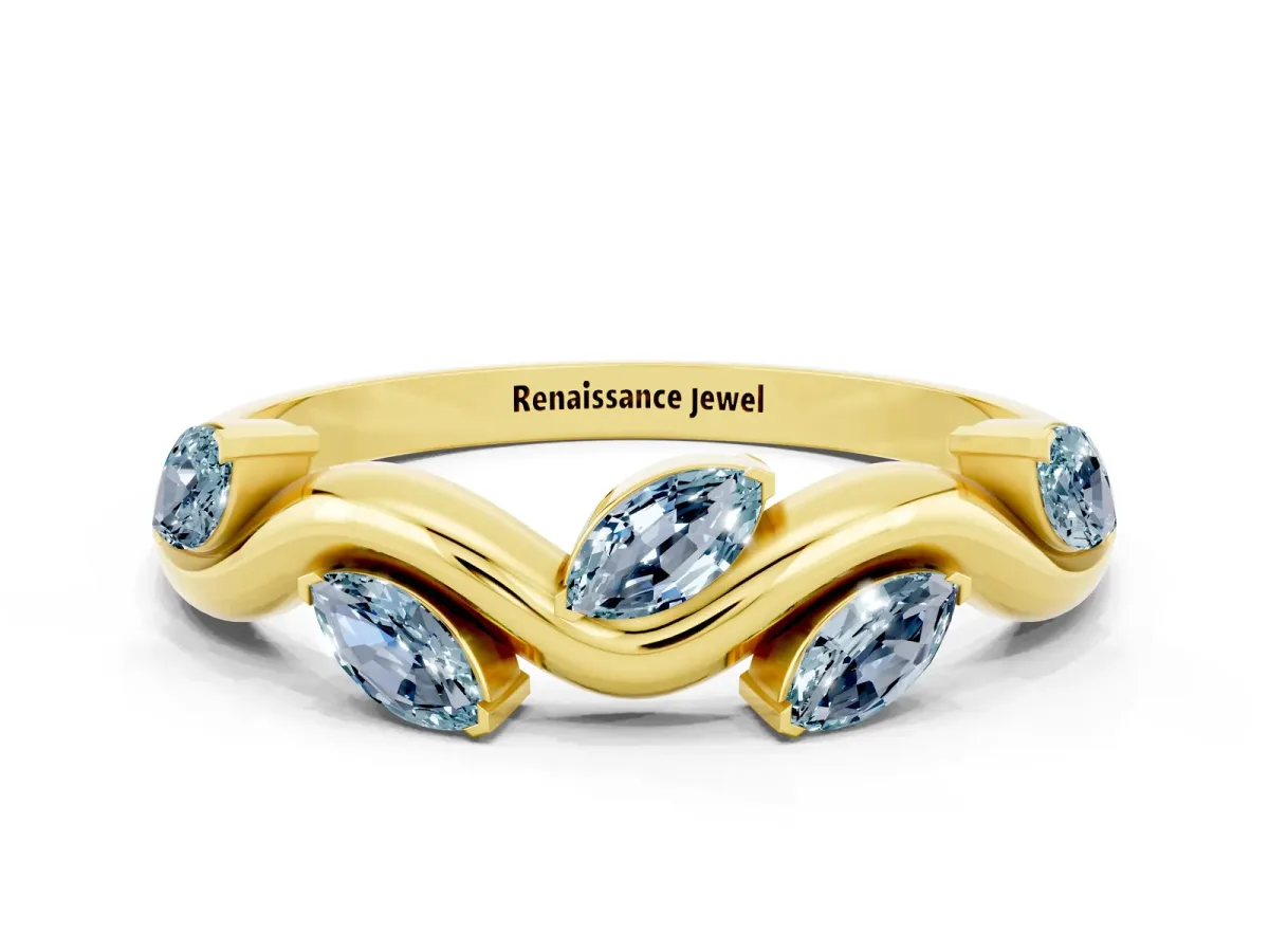 Marquise Aquamarine Twisted Band with Prong Setting Yellow gold