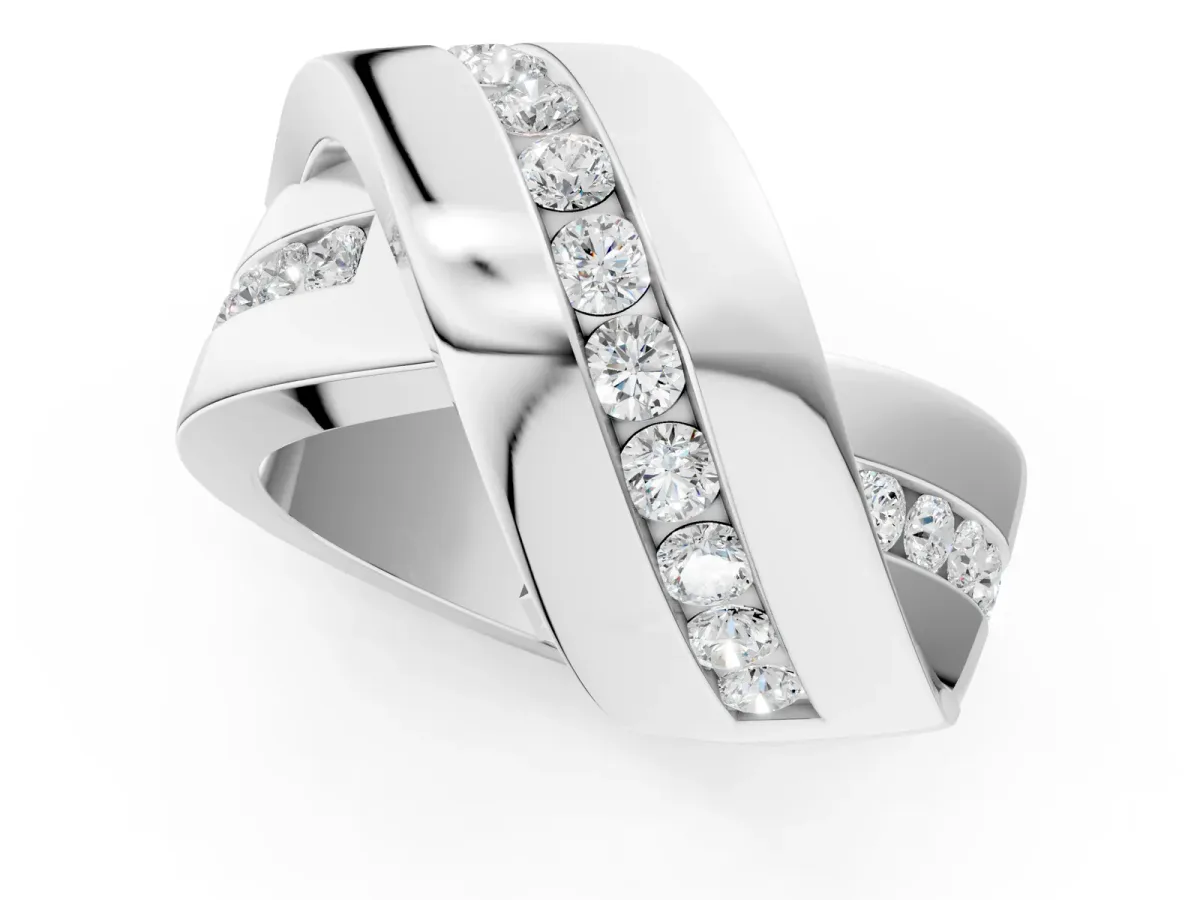Pavé Round Diamond Crossover Band with Channel Setting Platinum