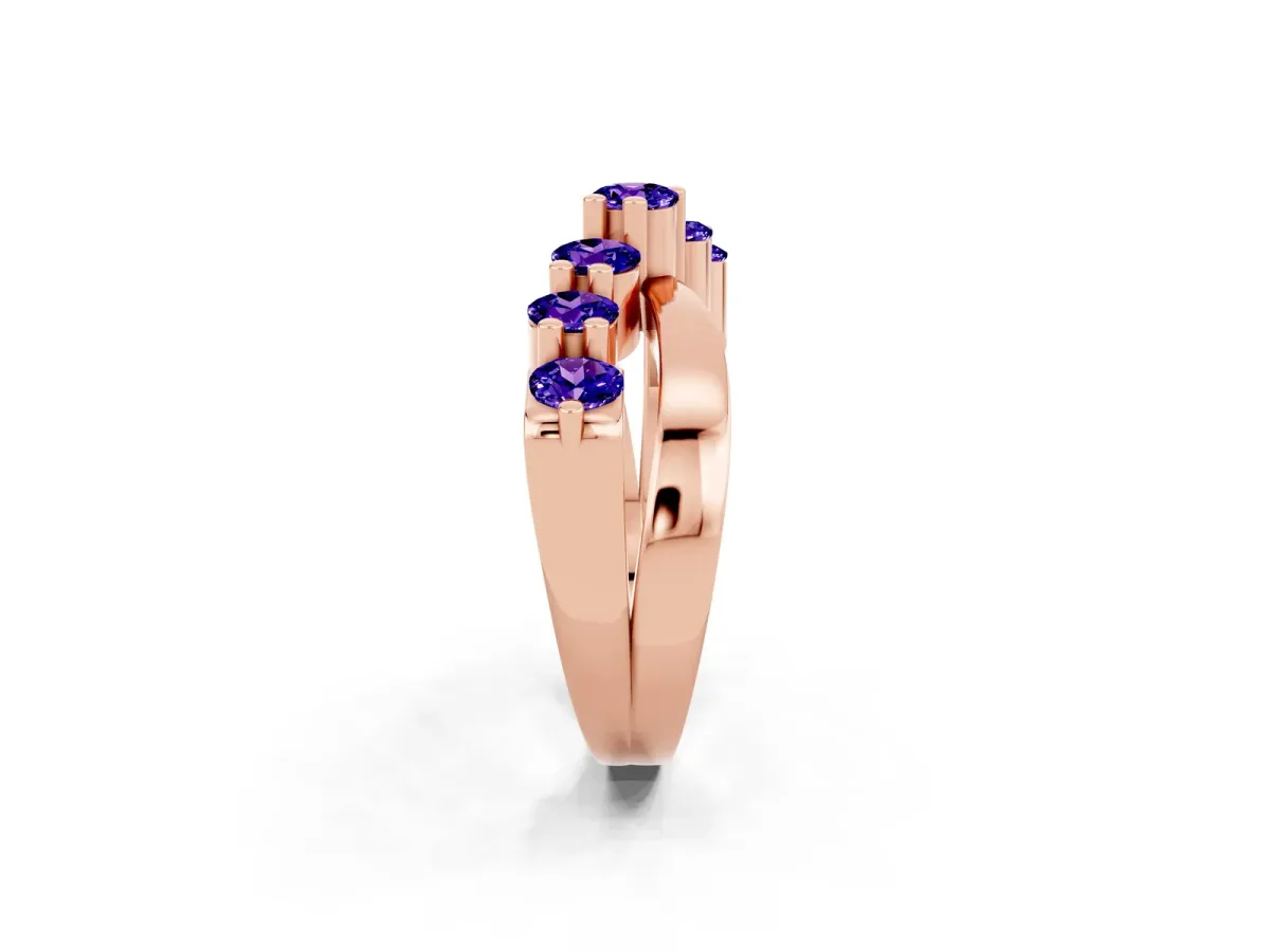Round Tanzanite Prong-Set Crossover Band Rose gold