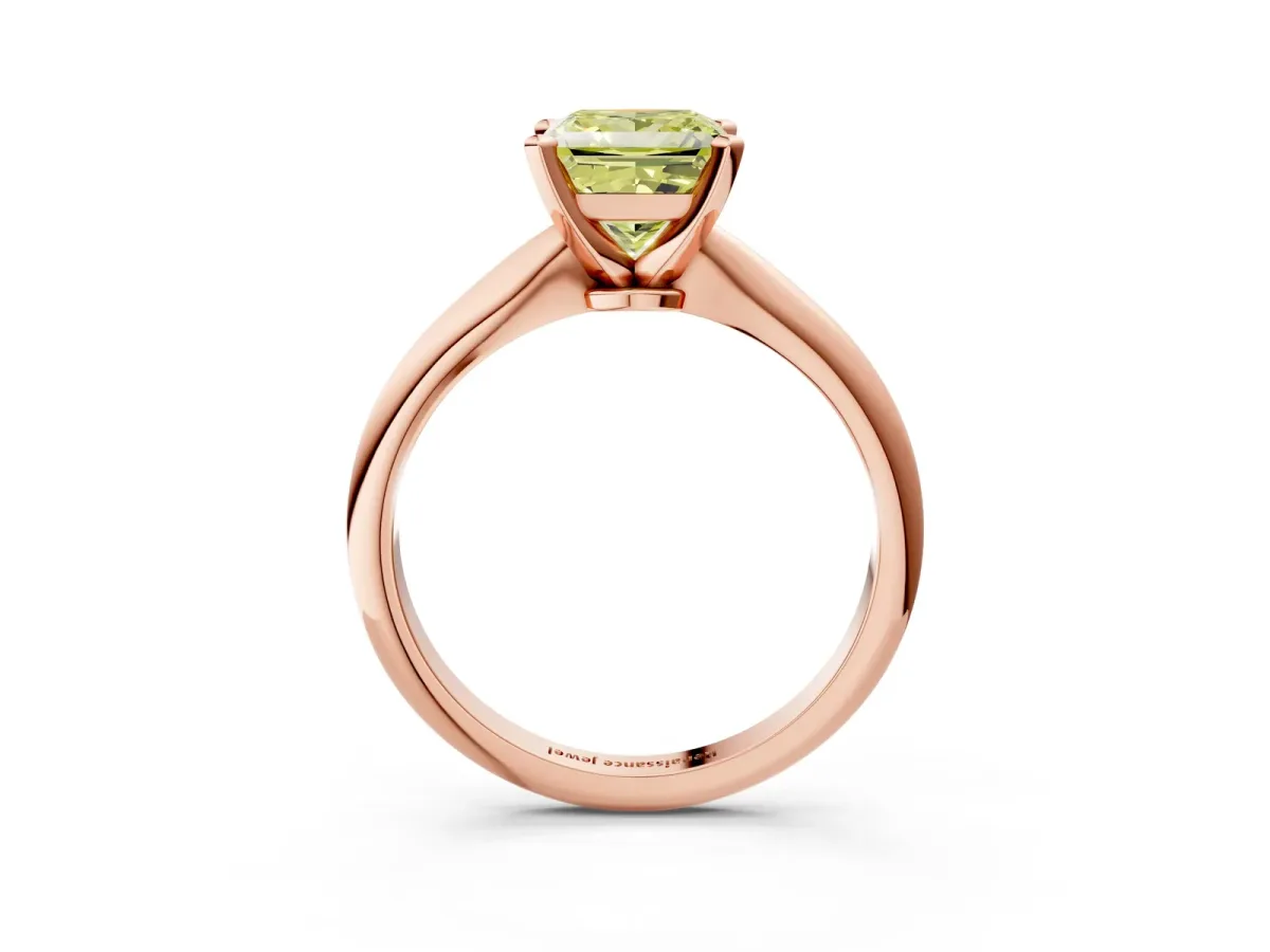 Fancy Yellow Princess Cut Diamond Solitaire Engagement Ring with Classic Band and Four-Prong Setting Rose gold
