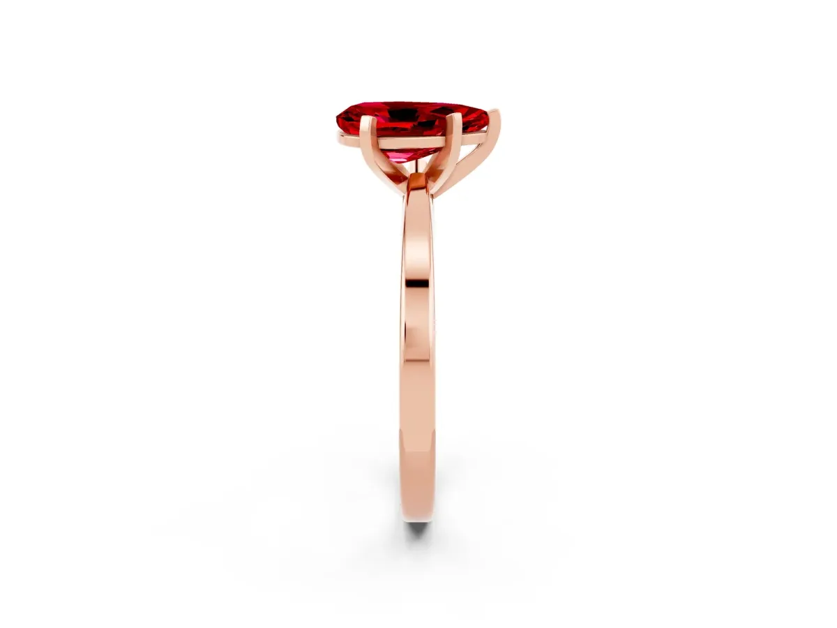 Pear Cut Ruby Solitaire Engagement Ring with Classic Band and Four-Prong Setting Rose gold