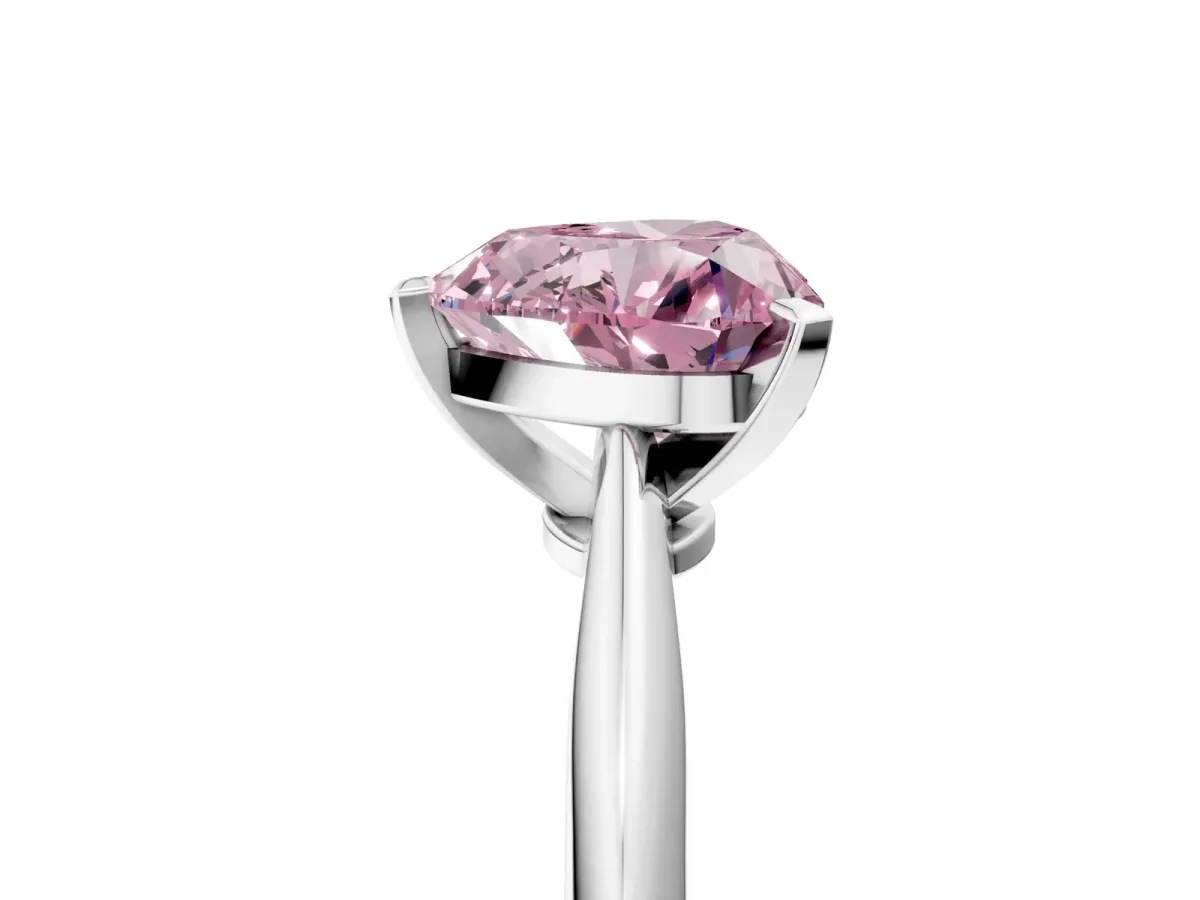 Fancy Pink Heart Cut Diamond Solitaire Engagement Ring with Classic Band and Four-Prong Setting Silver