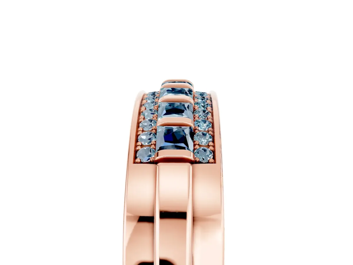 Bar-Set Princess Cut Aquamarine Pavé Band Rose gold