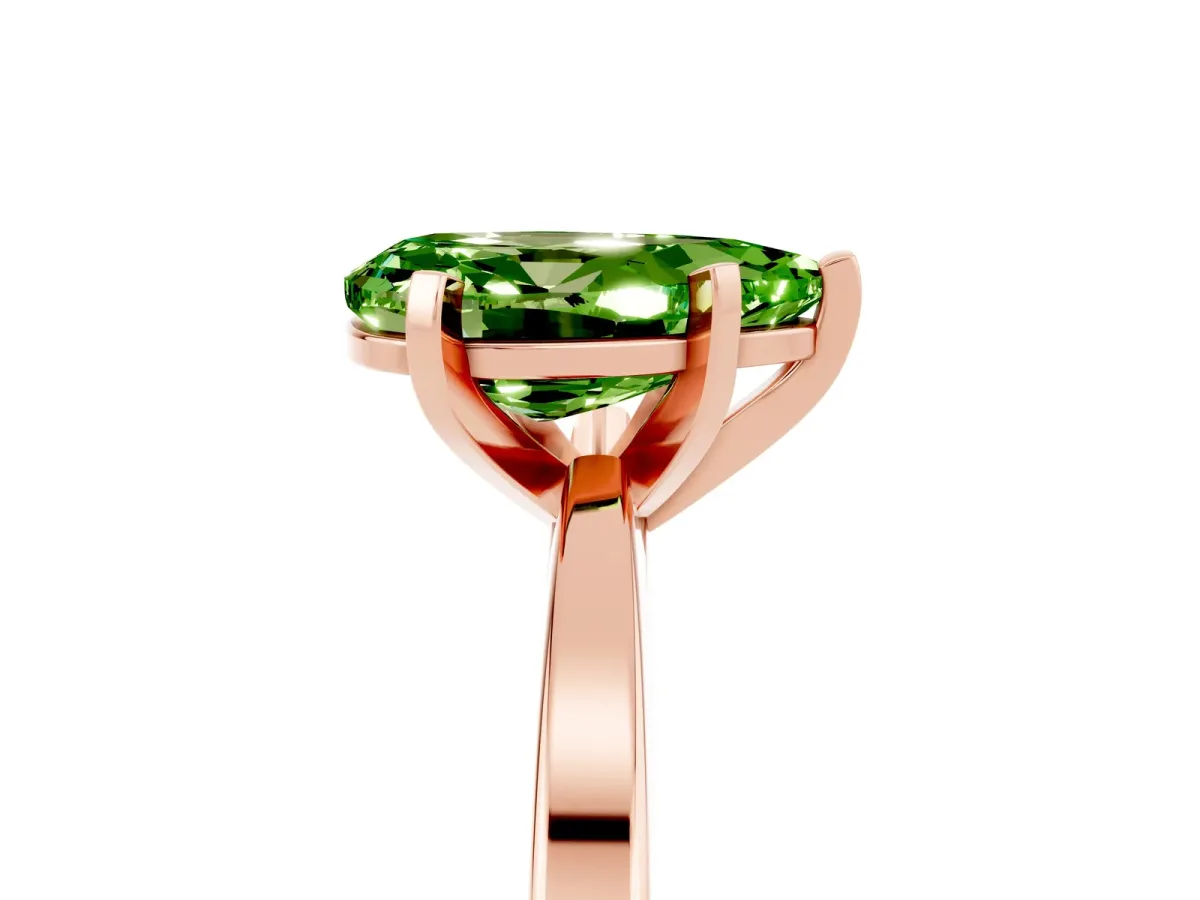 Pear Cut Peridot Solitaire Engagement Ring with Classic Band and Four-Prong Setting Rose gold