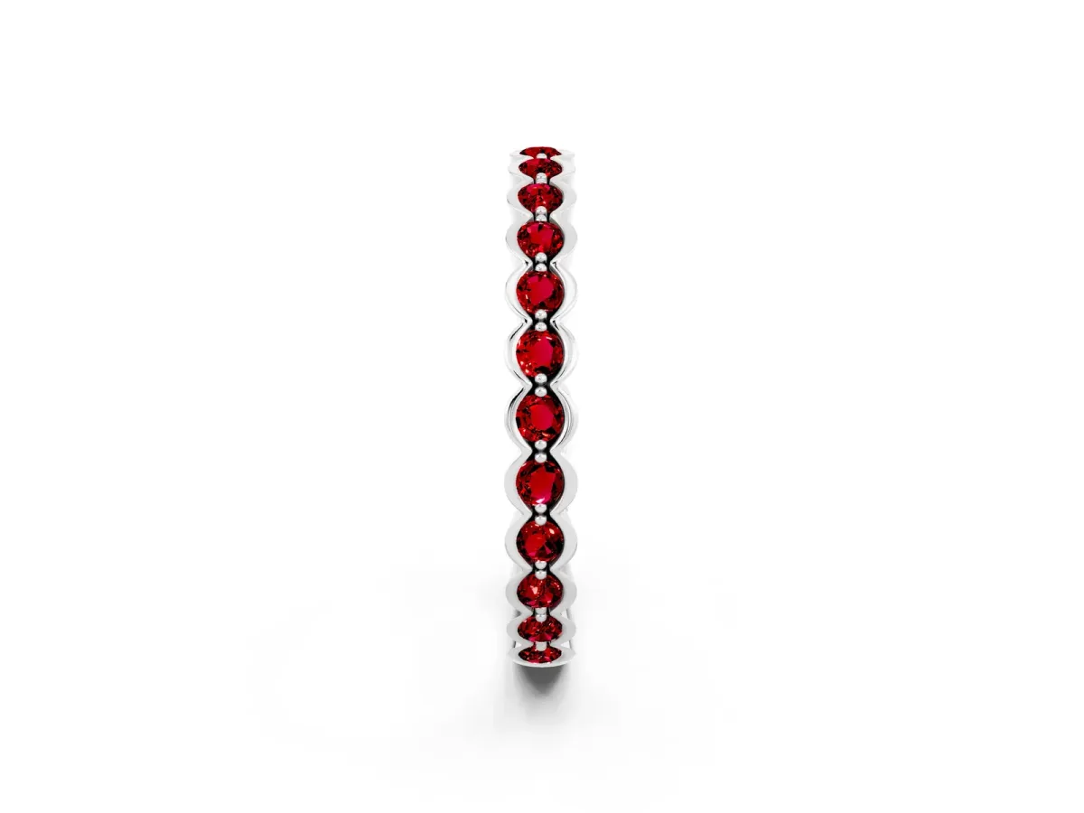 Round Ruby Bezel Set Eternity Band Silver