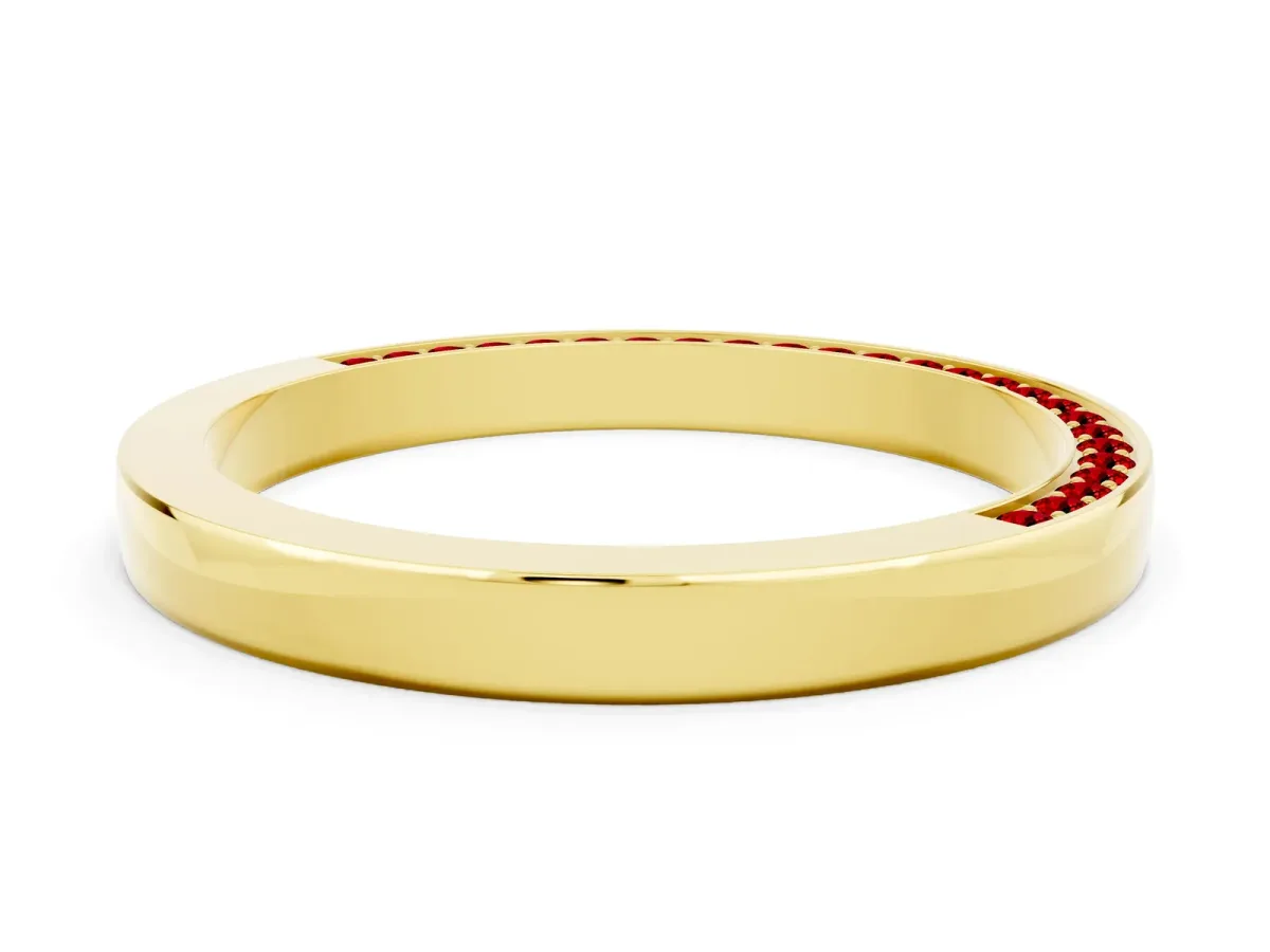 Pavé Round Ruby Channel Set Band Yellow gold