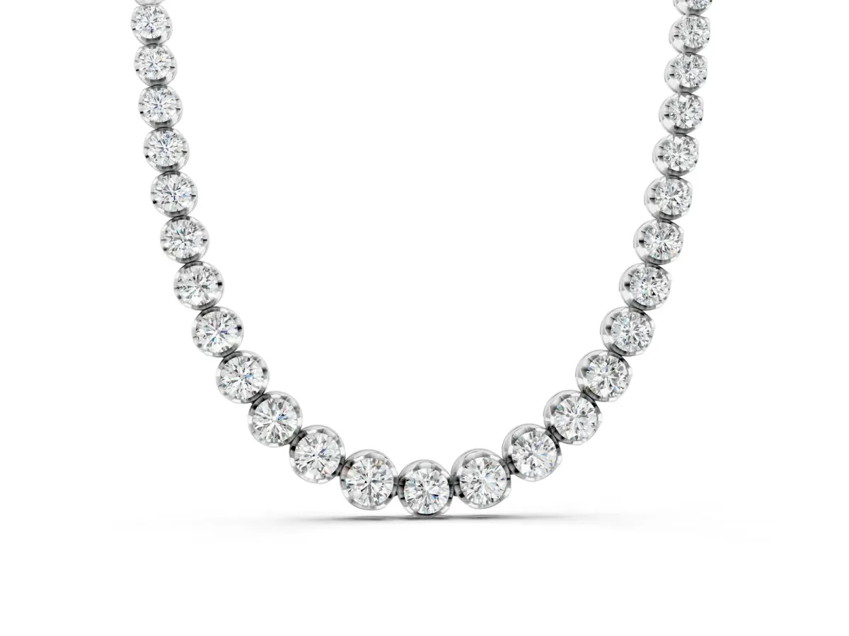 Round Diamond Tennis Necklace with Bezel Setting and Prong Setting White gold