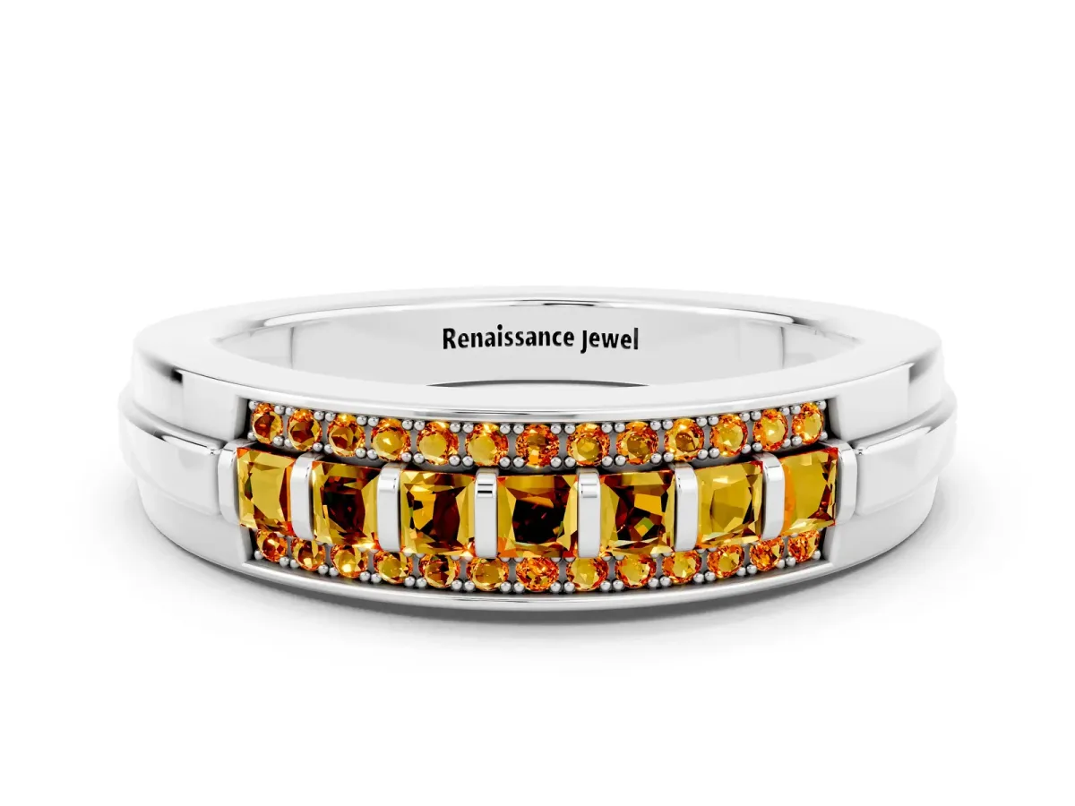 Bar-Set Princess Cut Citrine Pavé Band White gold