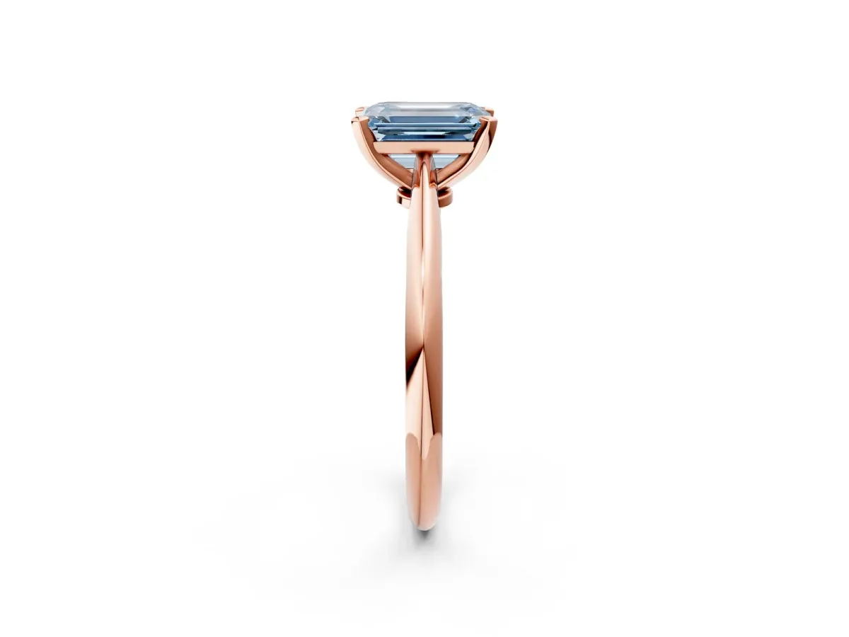 Fancy Blue Emerald Cut Diamond Solitaire Engagement Ring with Classic Band and Four-Prong Setting Rose gold