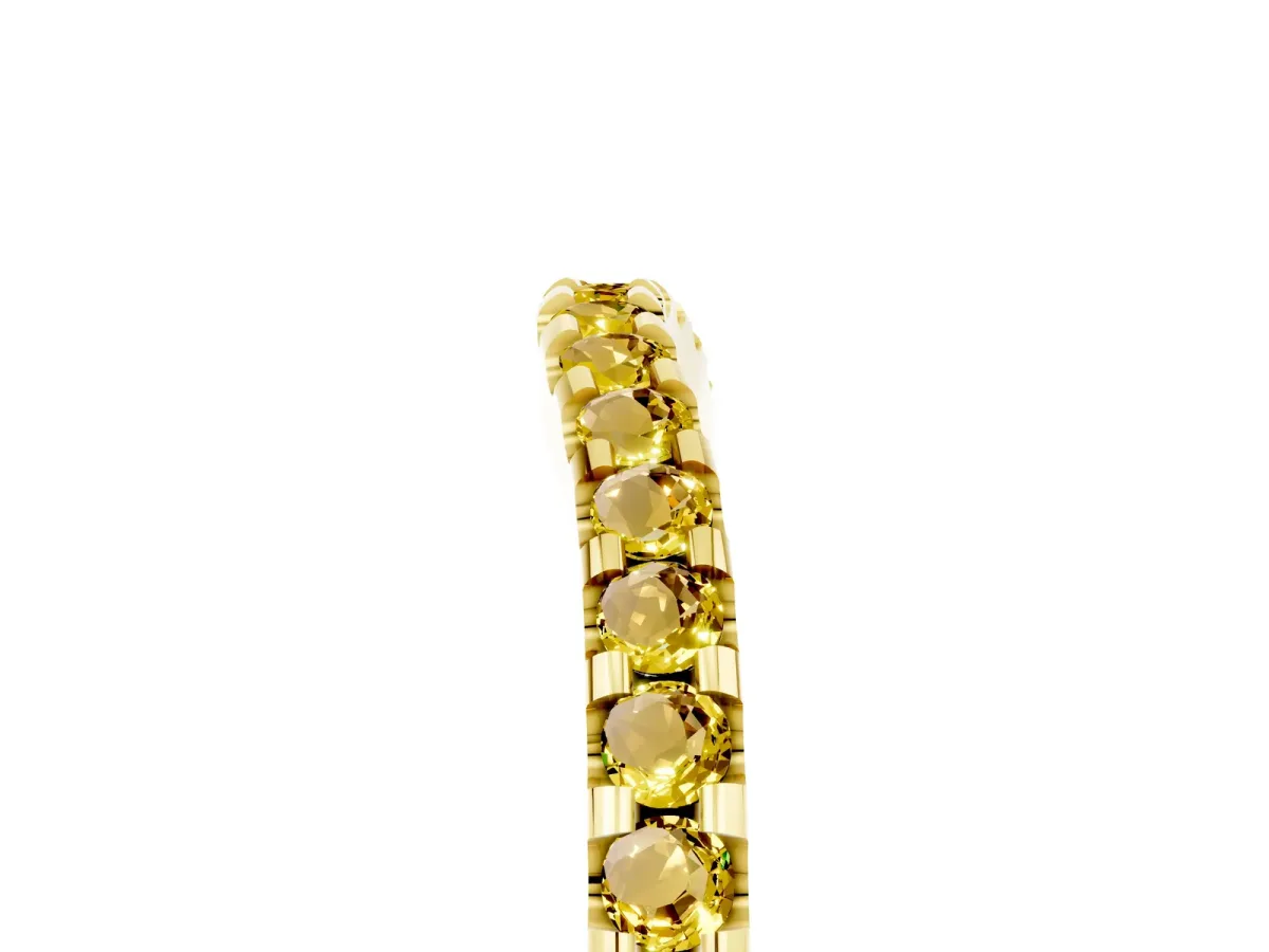 Round Yellow Sapphire Pavé Curved Wedding Band Yellow gold
