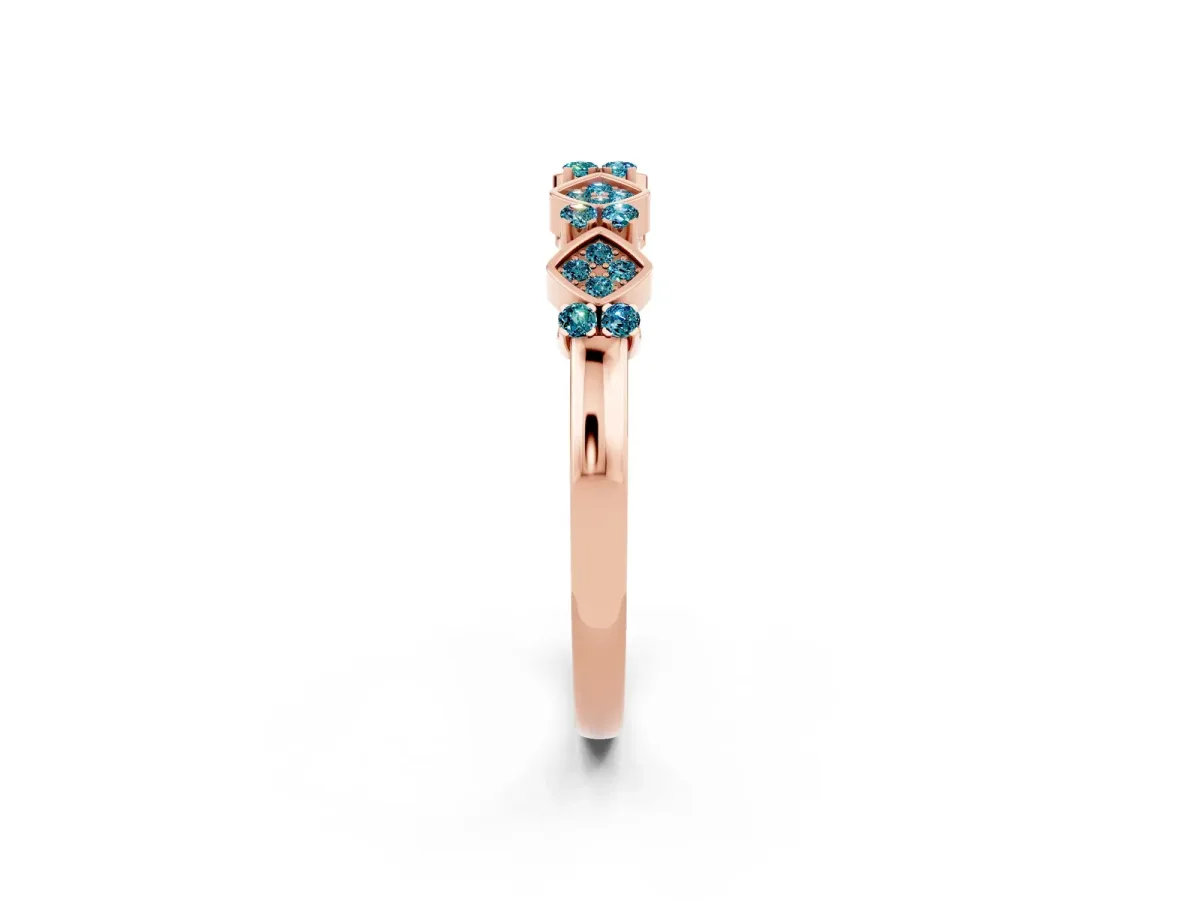 Pavé Cushion Blue Topaz Cluster Eternity Band with Prong Setting Rose gold