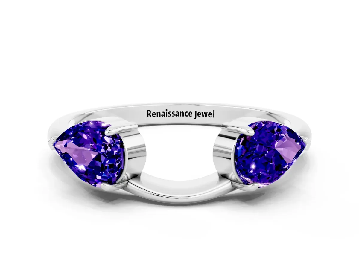 Two-Stone Pear Tanzanite Bypass Ring with Prong Setting White gold