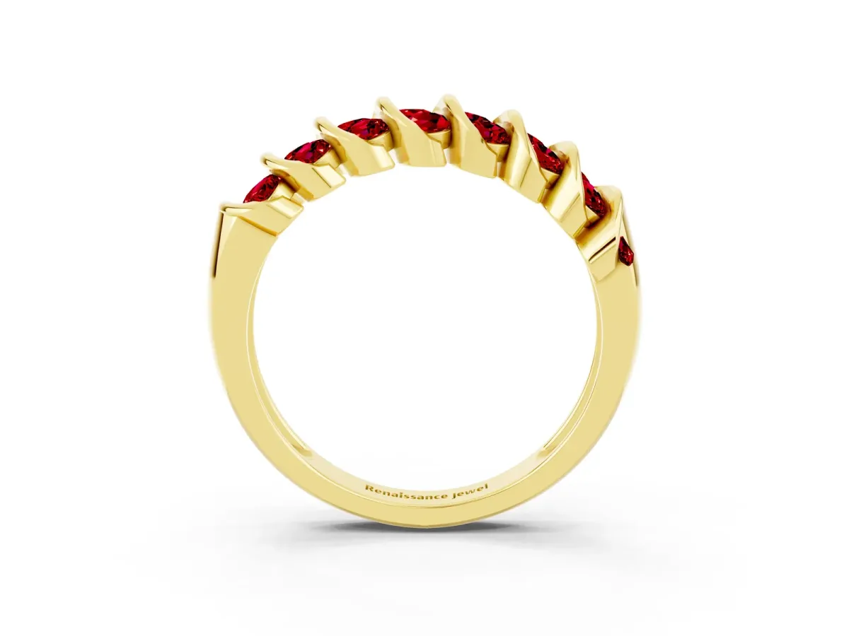 Channel Set Round Ruby Multi-Row Band Yellow gold