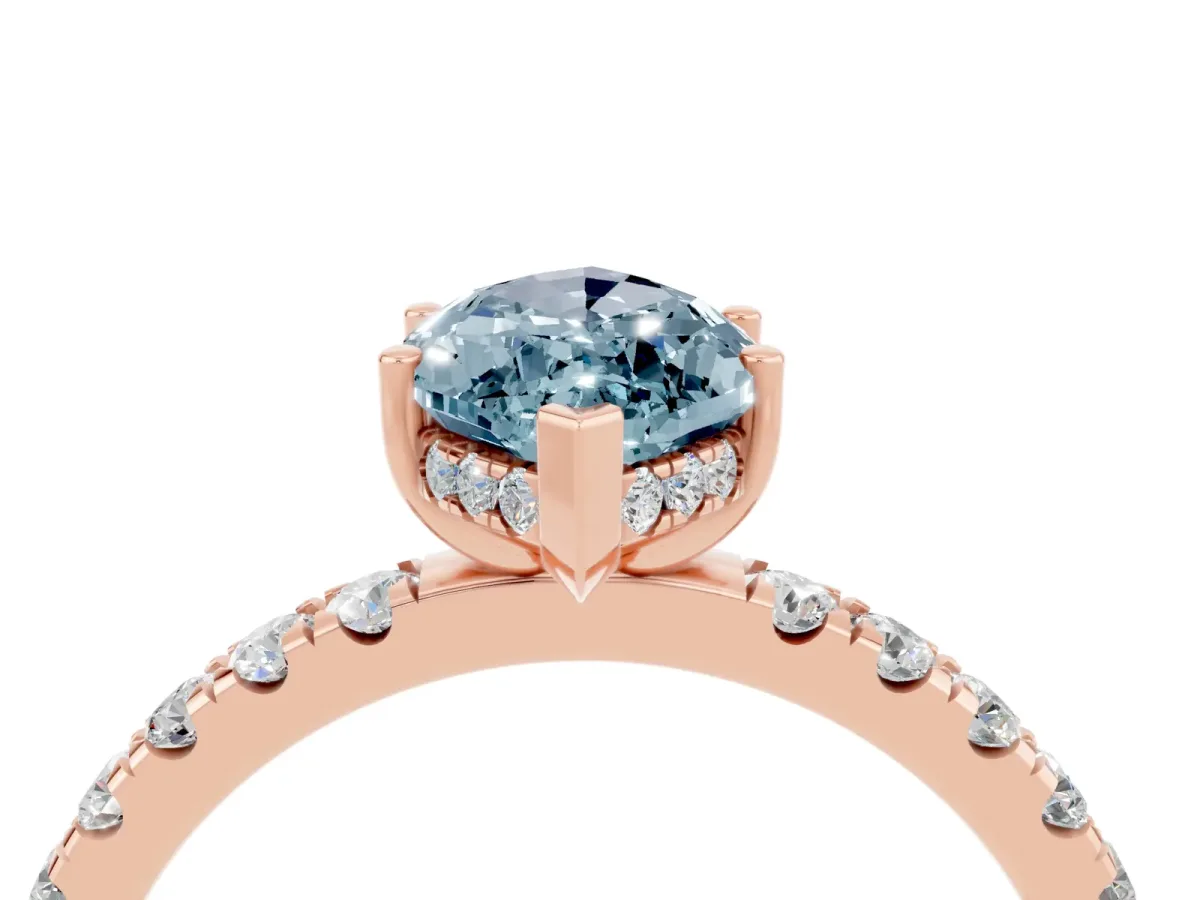 Marquise Cut Aquamarine Pave Band Solitaire Ring with Round and Prong Setting Rose gold