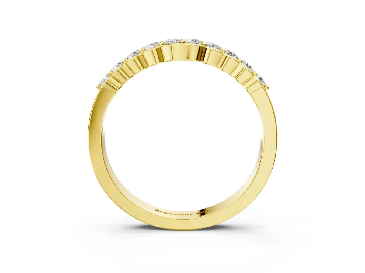 Round Diamond Half-Eternity Band with U-Prong Setting Yellow gold