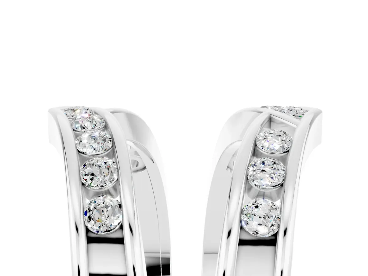 Round Moissanite Channel-Set Chevron Band Silver