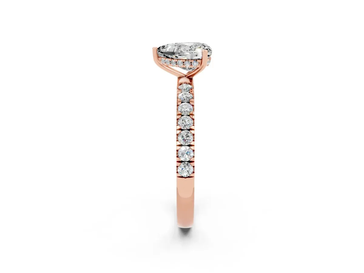 Heart Cut Moissanite Pave Band Solitaire Ring with Round and Prong Setting Rose gold