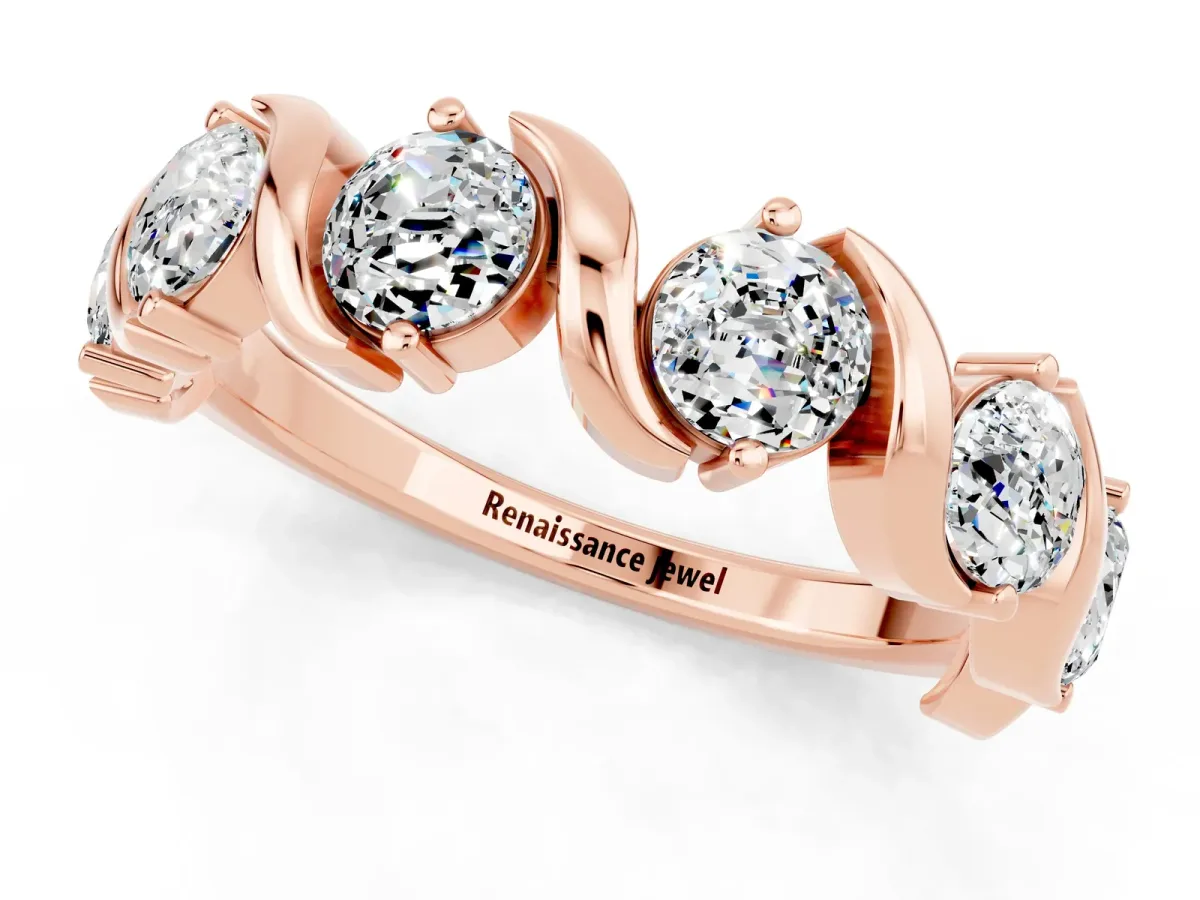 Round Moissanite Half Eternity Band with Wave Prong Setting Rose gold